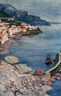 The Naples Riviera 1907 Evening at Amalfi Poster Print by Maurice Grieffenhagen, showcasing the beauty of Amalfi coast.