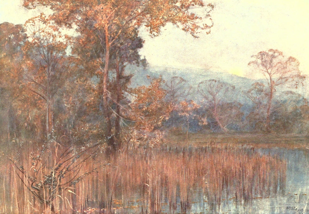 Misty Moonrise Poster Print by Alfred East, beautiful landscape art.