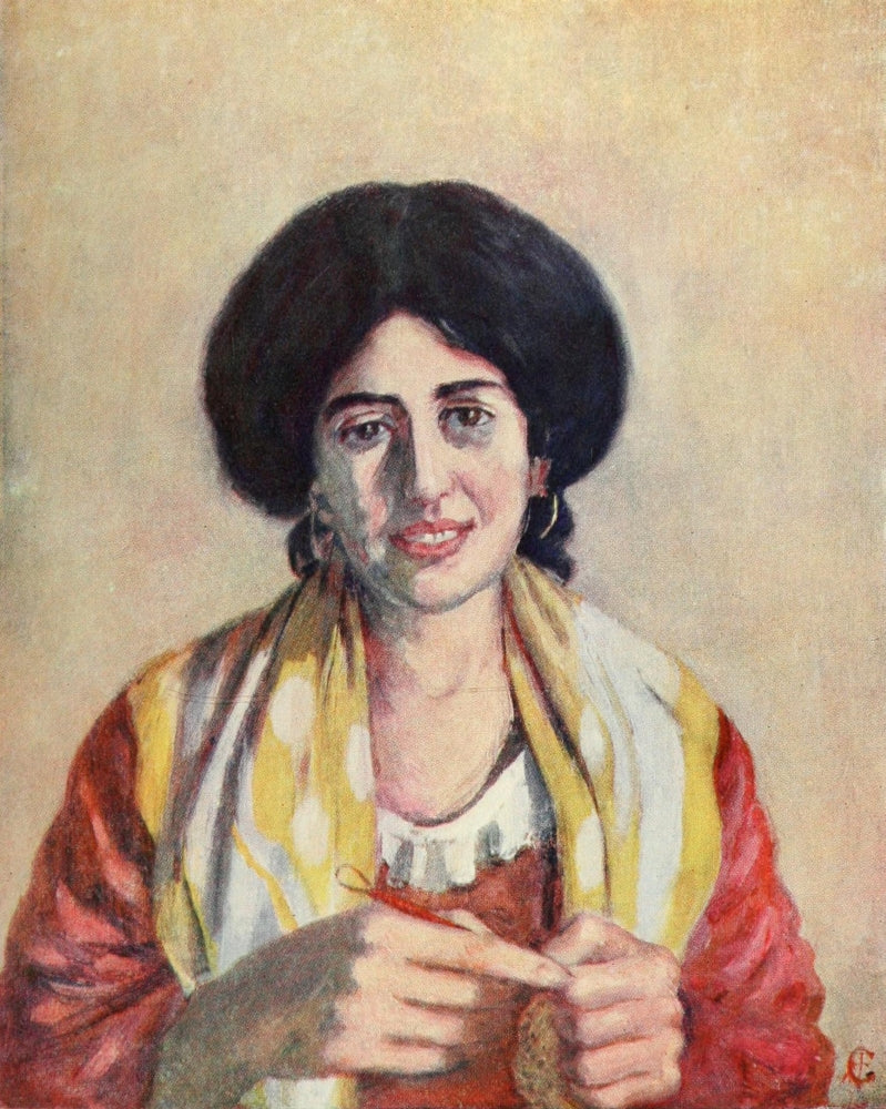 Naples 1904 Neapolitan woman knitting poster print by Augustine Fitzgerald