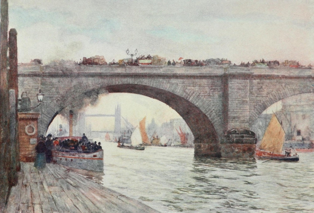 Scenery of London 1905 Tower Bridge Poster Print showcasing iconic architecture.
