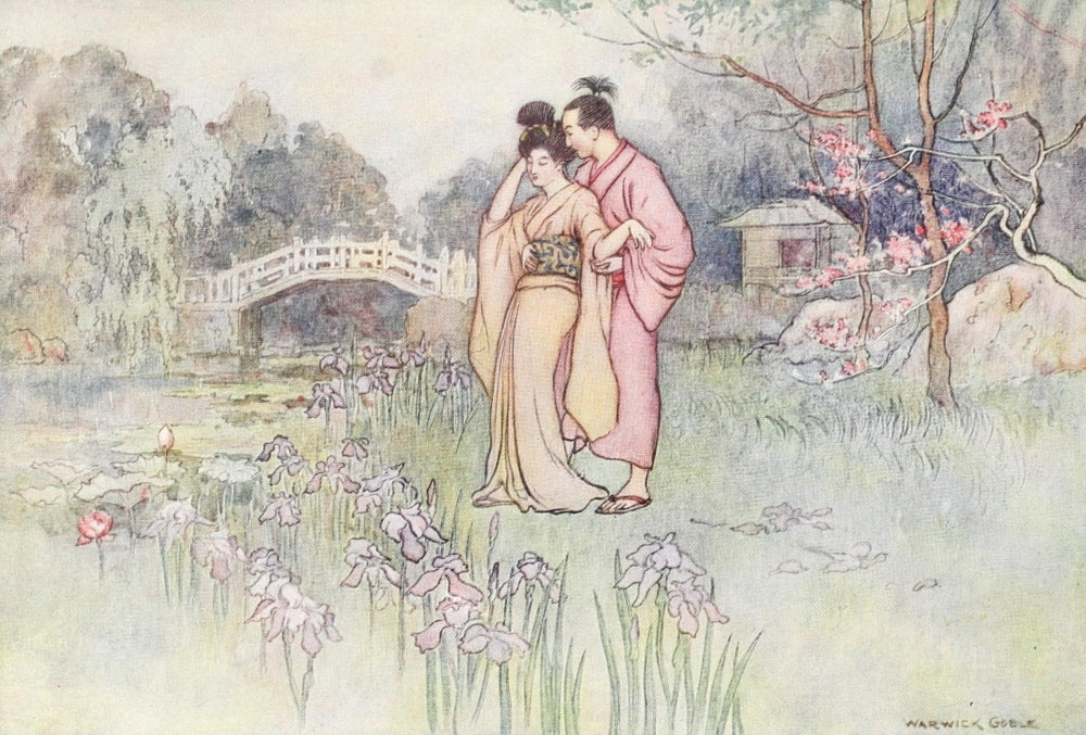Green Willow 1910 Poster Print by Warwick Goble, featuring serene nature imagery.