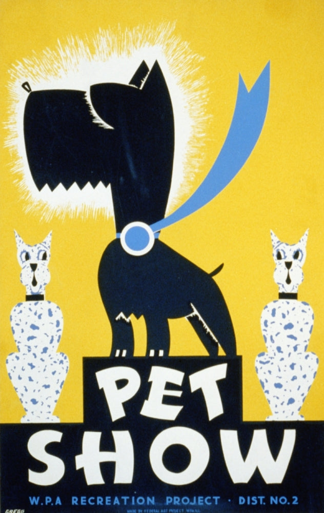 WPA 1936 Pet Show Poster Print featuring playful animal designs