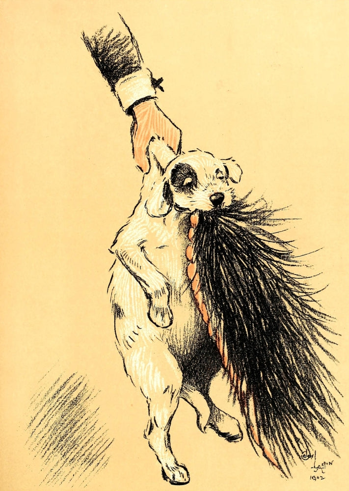 A Dog Day 1902 Poster Print by Cecil Aldin featuring a playful dog.