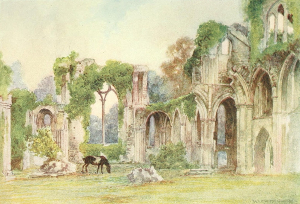 Netley Abbey East Window Poster Print by Warwick Goble, showcasing intricate architectural beauty.