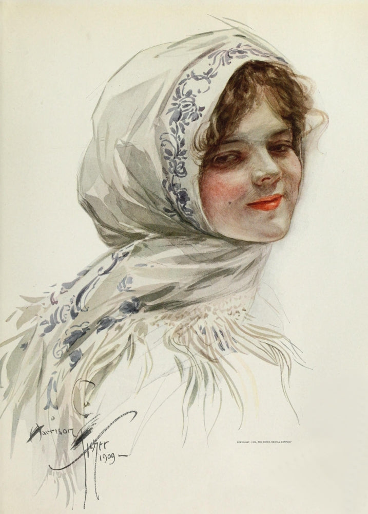 American Beauties 1909 Headscarf Beauty Poster Print by Harrison Fisher