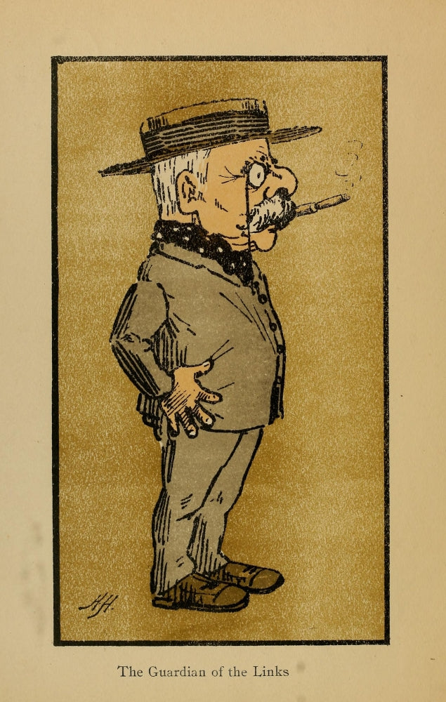 The Guardian of the Links poster print by H.W.G. Hayter, showcasing whimsical caricature art.