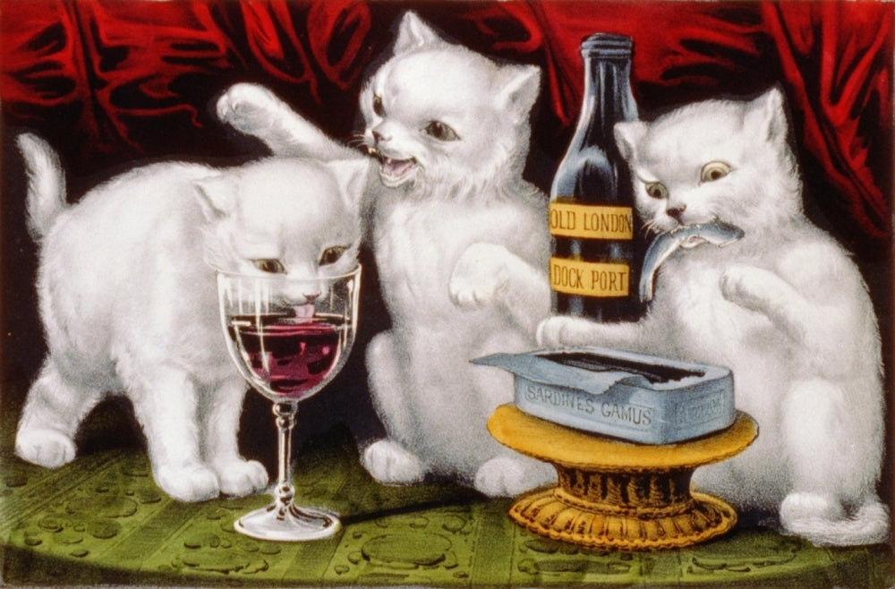 Currier & Ives Three Jolly Kittens at the Feast Poster Print