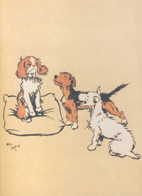 The Mongrel Puppy Book 1912 Suitors Poster Print by Cecil Aldin, showcasing playful puppies in a vintage illustration.