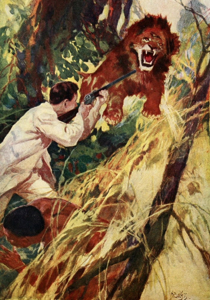 In Wild Africa Lion Attack Poster Print by H. Burgess