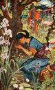The Violet Fairy 1906 Poster Print by Henry J. Ford, featuring a girl with a wooden helmet in a magical landscape.
