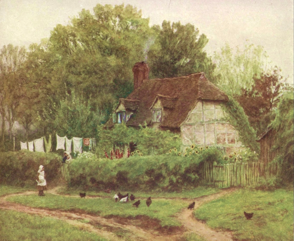 Happy England 1904 Cottage at Hambledon Poster Print by Helen Allingham