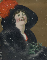 Puck 1911 Lady with Mistletoe Poster Print by William Ely Hill, vintage holiday art.