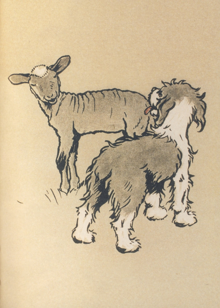 The Bobtail Puppy Meeting a Lamb Poster Print by Cecil Aldin