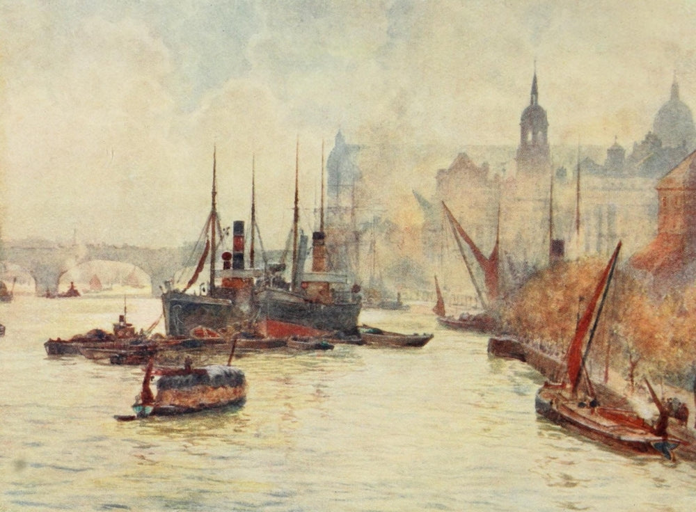 Scenery of London 1905 View from Tower Bridge Poster Print by Herbert Marshall