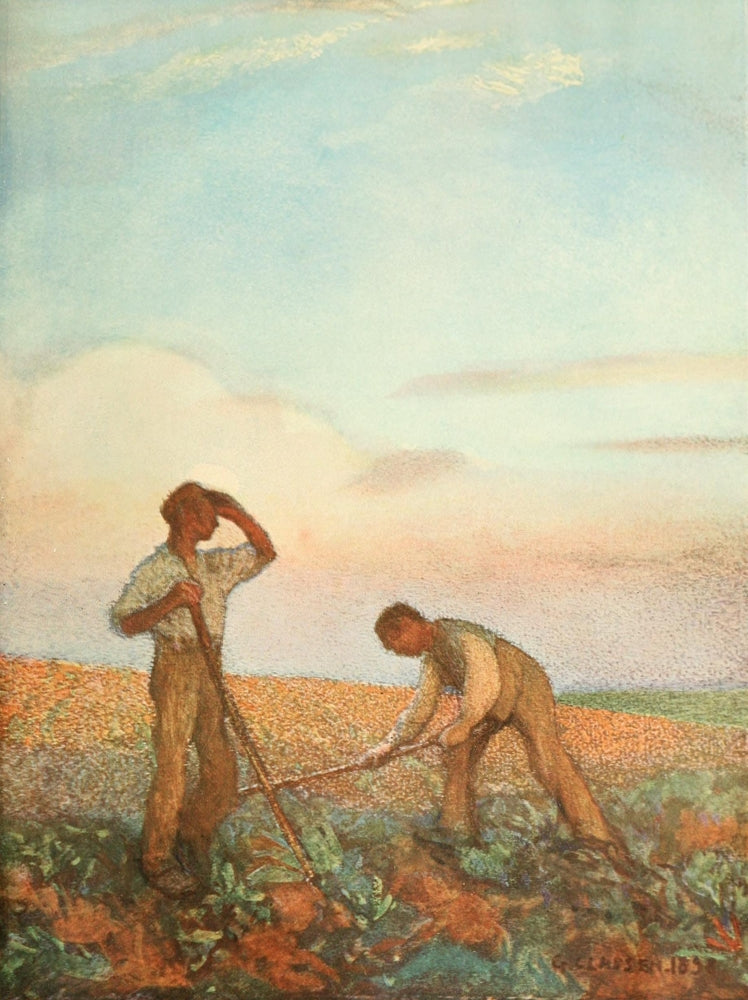 Hoeing Poster Print by George Clausen, showcasing agricultural life.