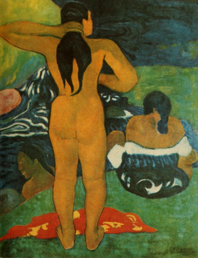 Tahitian Woman on Beach Art Print by Paul Gauguin, vibrant colors and expressive style