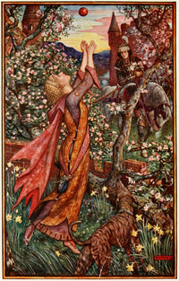 The Lilac Fairy Book 1910 Poster Print - Girl Playing Ball in Orchard by Henry J. Ford