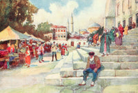 Constantinople 1906 Market in Court of Mosque Poster Print by Warwick Goble.