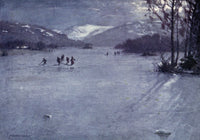 English Lakes 1908 Skating by Moonlight on Windermere poster print featuring serene winter scene.