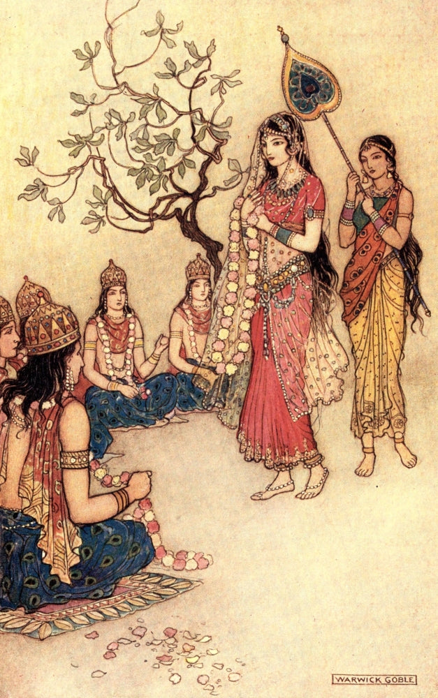 Damayanti Choosing a Husband Poster Print by Warwick Goble depicting Indian mythology.