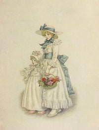 Kate Greenaway 1905 Sisters Poster Print - Charming artwork depicting sisters in a pastoral setting.