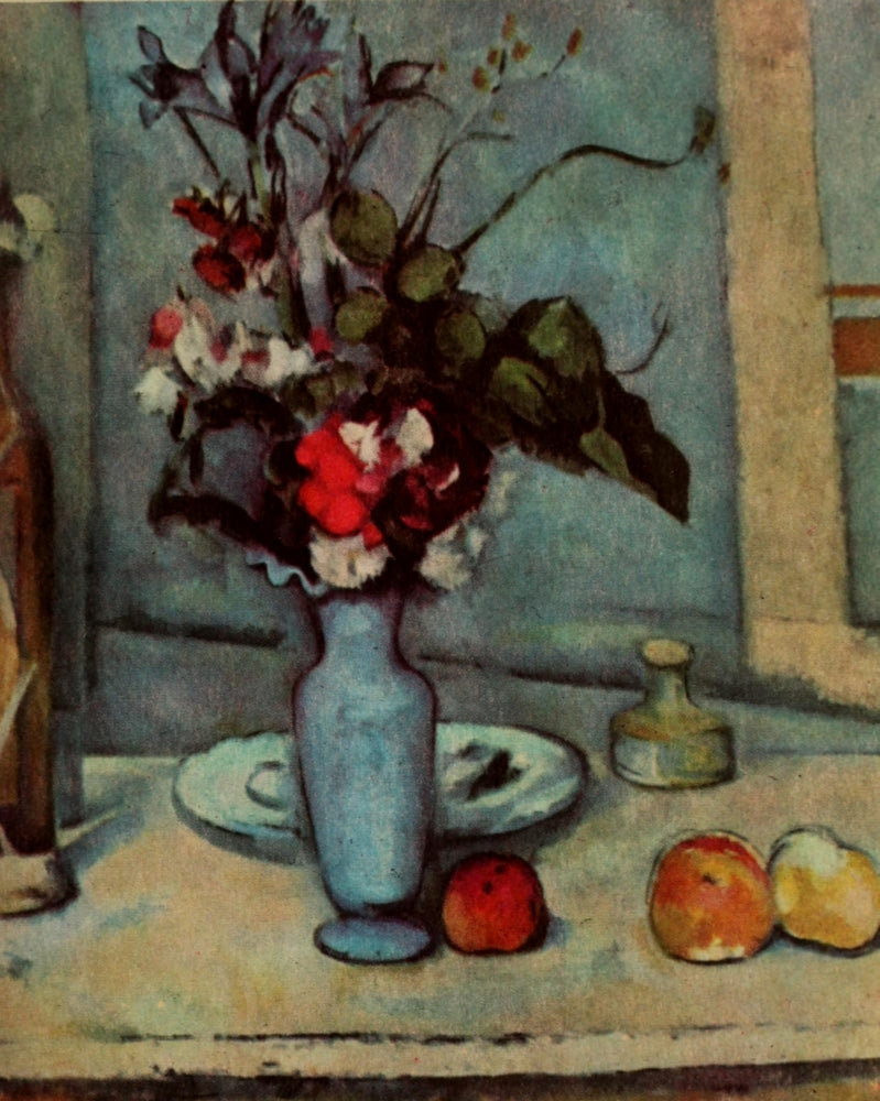 The Blue Vase art print by Paul Cézanne featuring vibrant flowers.