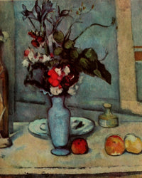 The Blue Vase art print by Paul Cézanne featuring vibrant flowers.