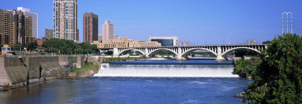 Upper St. Anthony Falls Lock and Dam poster print showcasing the Mississippi River in Minneapolis, Minnesota.