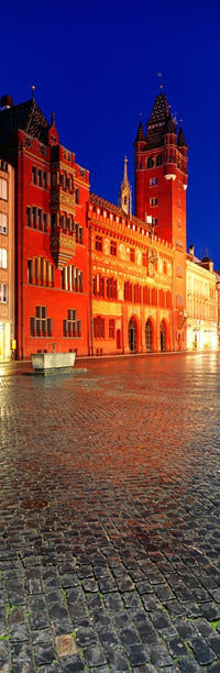 Basel Town Hall at night poster print showcasing Market Square in Switzerland.