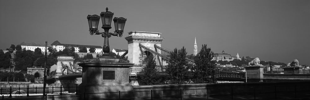 Chain Bridge over Danube River Poster Print showcasing Budapest's iconic landmark.