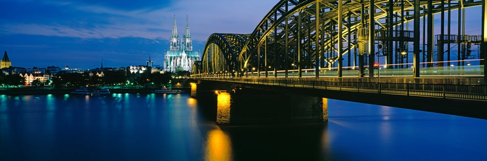 Hohenzollern Bridge and Cologne Cathedral poster print featuring scenic Rhine River view.