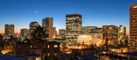 Skyline at dusk poster print featuring Oakland, California.
