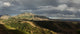 Elevated view landscape poster of Lalibela, Ethiopia at dusk.