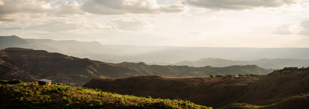 Elevated view of Lalibela landscape at dusk poster print.