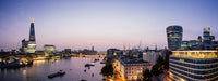 Elevated view of buildings at the London waterfront during dusk