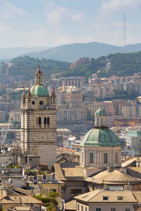 Poster print of the Cathedral of San Lorenzo in Genoa, Italy, viewed from Porta Soprana.