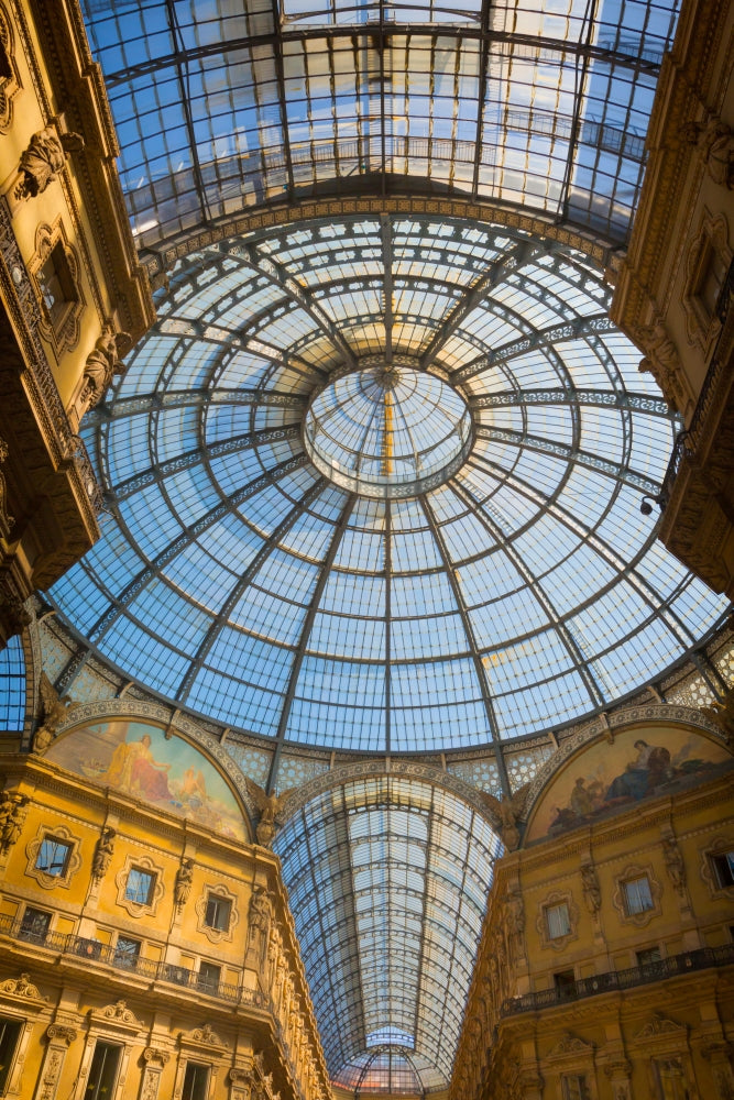 Galleria Vittorio Emanuele II glass dome poster print showcasing Milan's architectural beauty.