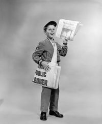 1950s Shouting Newsboy Standing Selling Newspapers Poster Print
