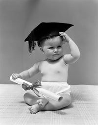 1940s Baby Wearing Mortar Board Graduation Cap and Holding Diploma Poster Print