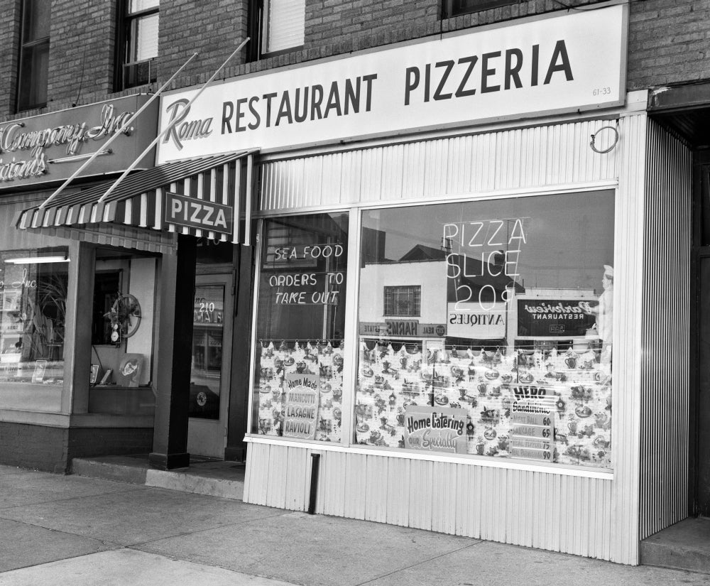 1960s Pizzeria Storefront Poster Print from Vintage Collection