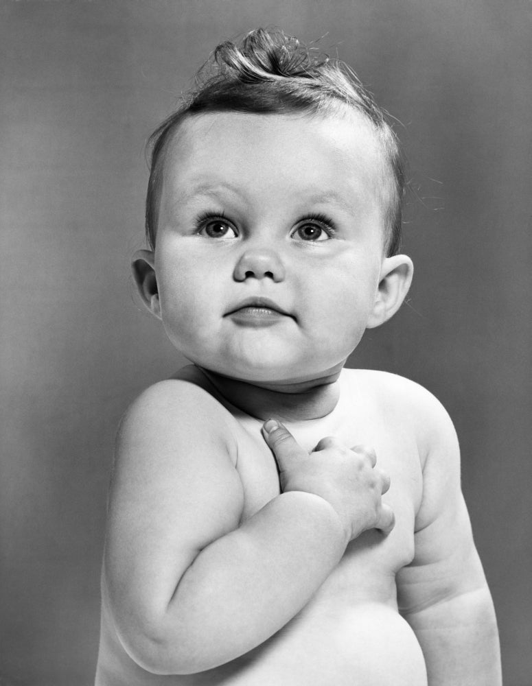 Vintage 1950s Baby Looking Up Poster Print - Heartfelt Gesture