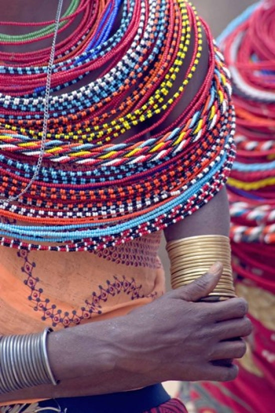 Samburu tribal beadwork poster print featuring vibrant colors and intricate designs.