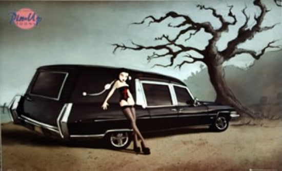 Pin Up Toons Graveyard Poster featuring whimsical vintage art style.