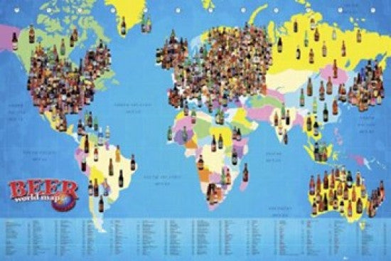 World Map of Beer Rolled Poster Print - 36x24