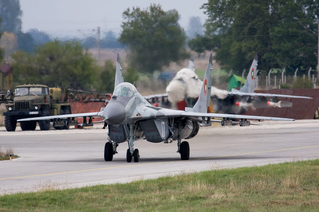 Bulgaria MiG-29 taxiing at Graf Ignatievo Air Base Poster Print