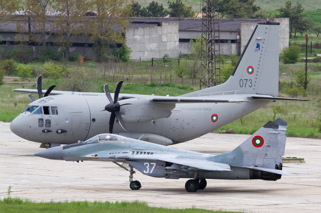 A MiG-29 Fulcrum and C-27J Spartan Bulgarian Air Force poster print by Anton Balakchiev.