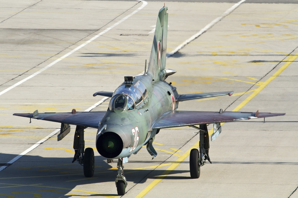 Bulgarian Air Force MiG-21UM jet fighter poster print at Graf Ignatievo Air Base