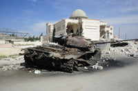 A Russian T-72 main battle tank destroyed in Azaz, Syria Poster Print
