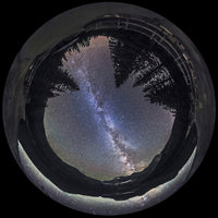 Fish-eye lens panorama of the Milky Way at Cameron Lake, Alberta, Canada poster print.