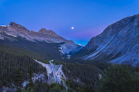 Waxing gibbous moon over Icefields Parkway poster print.